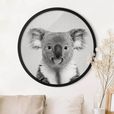 Quadro rotondo incorniciato - Koala Klaus in bianco e nero