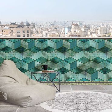 Telo frangivista per balcone - Motivo a cubi color verde cristallo