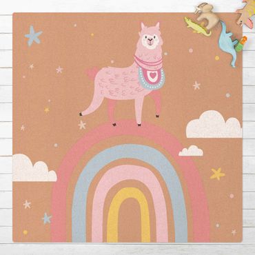 Tappetino di sughero - Lama su arcobaleno con stelle e puntini - Quadrato 1:1