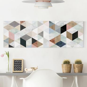 Stampa su tela - Acquerello mosaico triangoli con I - Panoramico