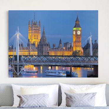 Stampa su tela - Big Ben And Westminster Palace In London At Night - Orizzontale 4:3