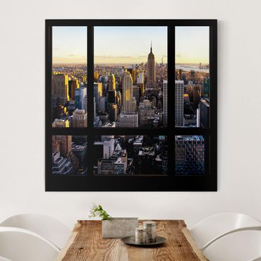 Stampa su tela - Window View At Night Over New York - Quadrato 1:1