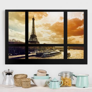 Stampa su tela - Window view - Paris Eiffel Tower sunset - Orizzontale 3:2
