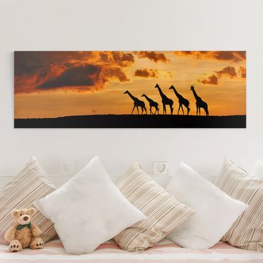Stampa su tela - Cinque Giraffe - Panoramico