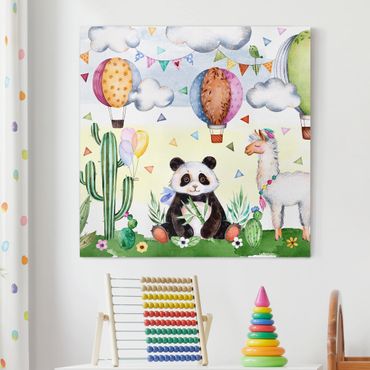 Stampa su tela - Panda And Watercolor Lama - Quadrato 1:1