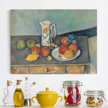 Stampa su tela - Paul Cézanne - Natura morta con Brocca da Latte e Frutti su un Tavolo - Orizzontale 4:3