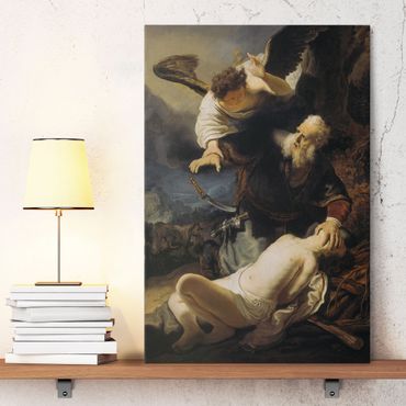 Stampa su tela Rembrandt van Rijn - L'angelo impedisce il sacrificio di Isacco - Verticale 2:3