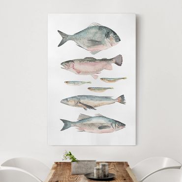 Stampa su tela - Sette pesce in acqua di colore II - Verticale 2:3