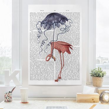 Stampa su tela - Reading Animal - Flamingo con l'ombrello - Verticale 2:3