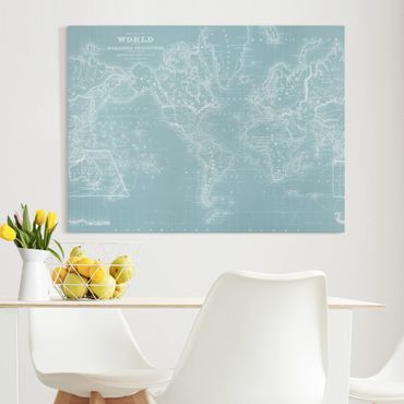 Stampa su tela - World Map In Ice Blue - Orizzontale 4:3