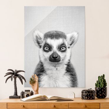 Quadro in vetro - Lemure Ludwig in bianco e nero