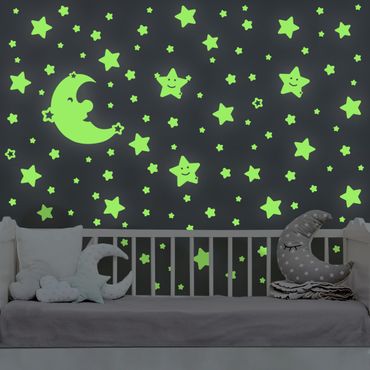 Adesivi murali fluorescenti - set per tatuaggi murali Luna e stelle afterglow