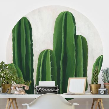 Carta da parati rotonda autoadesiva - piante preferite - Cactus