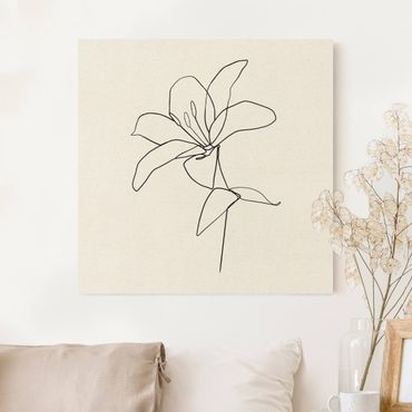 Quadro su tela naturale - Line Art fiore in bianco e nero - Quadrato 1:1