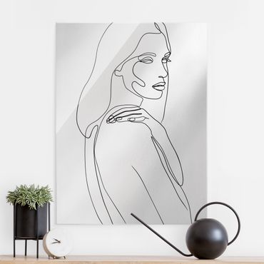 Quadro in vetro - Line Art spalle femminili in bianco e nero - Formato verticale