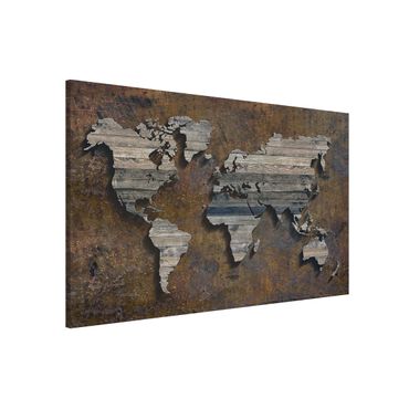 Lavagna magnetica - Wooden Grid World Map - Formato orizzontale 3:2