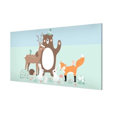 Lavagna magnetica - Kids Pattern Forest Friends With Forest Animals Blue - Panorama formato orizzontale