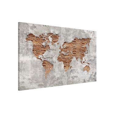 Lavagna magnetica - Shabby Concrete Brick World Map - Formato orizzontale 3:2