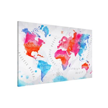 Lavagna magnetica - World Map Watercolor Red Blue - Formato orizzontale 3:2