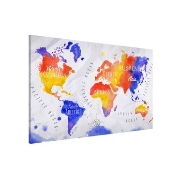 Lavagna magnetica - World Map Watercolor Purple Red Yellow - Formato orizzontale 3:2