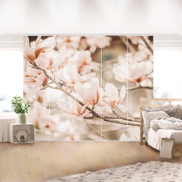 Tenda scorrevole set - Ramo di magnolia in stile vintage - Pannello