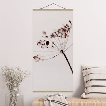 Foto su tessuto da parete con bastone - Macro inquadratura di fiore secco nell'ombra - Verticale 1:2