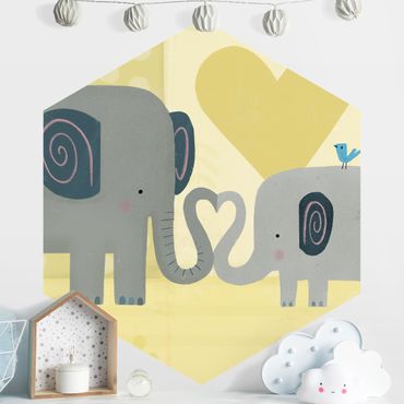 Carta da parati esagonale adesiva con disegni - Io e la mamma - Elenfanti