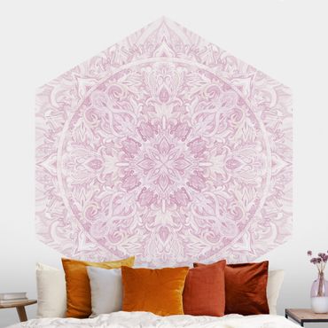 Carta da parati esagonale adesiva con disegni - Ornamento mandala in acquerello rosa