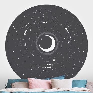 Carta da parati rotonda autoadesiva - Luna nel cerchio stella