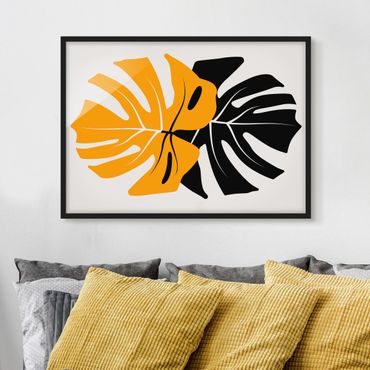 Poster con cornice - Monstera in nero e giallo