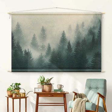 Arazzo da parete - Bosco di conifere nella nebbia