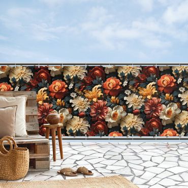 Telo frangivista per balcone - Motivo di fiori opulento