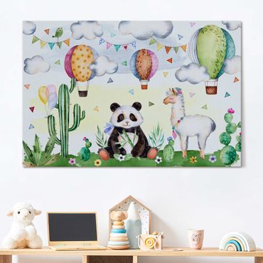 Quadro fonoassorbente - Panda e lama in acquerello