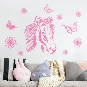 Adesivo murale - Cavallo con fiori