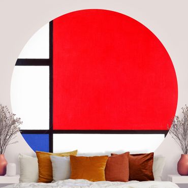 Carta da parati rotonda autoadesiva - Piet Mondrian - Composizione Rosso Blu Giallo