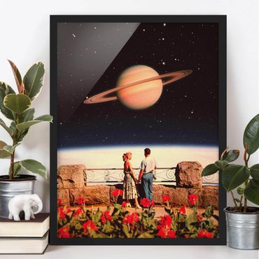 Poster con cornice - Collage retrò - Amore nello spazio
