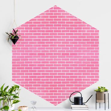 Fotomurale esagonale autoadesivo - Muro di mattoni rosa
