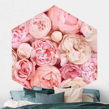 Carta da parati esagonale adesiva con disegni - Rose corallo shabby