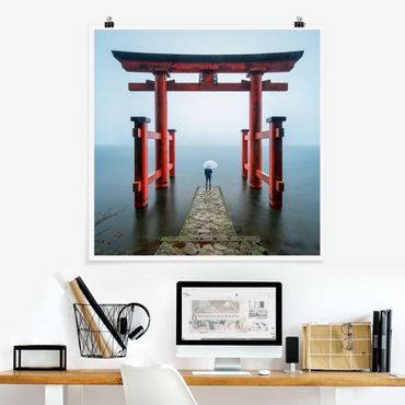 Poster - Torii rosso al lago Ashi