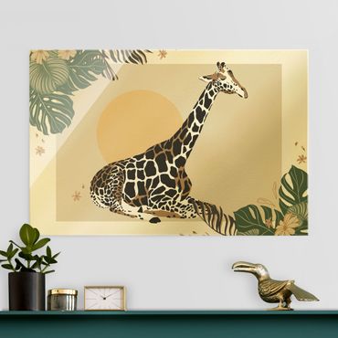 Quadro in vetro - Animali del safari - Giraffa al tramonto - Formato orizzontale