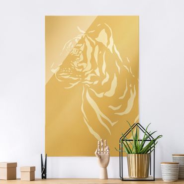 Quadro in vetro - Animali del safari - Ritratto di tigre beige - Formato verticale