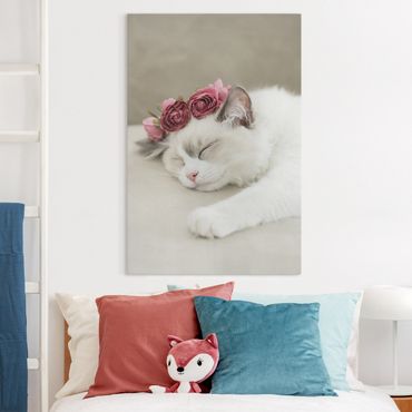 Quadro su tela - Gatto che dorme con rose