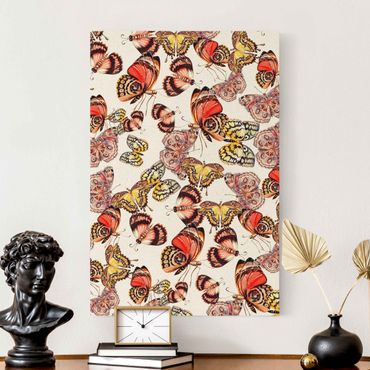 Quadro su tela naturale - Sciame di farfalle occhio di pavone - Formato verticale 2:3