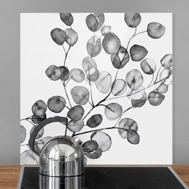 Paraschizzi in vetro - Ramo di eucalipto in acquerello bianco e nero - Quadrato 1:1