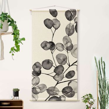 Arazzo da parete - Ramo di eucalipto in acquerello bianco e nero