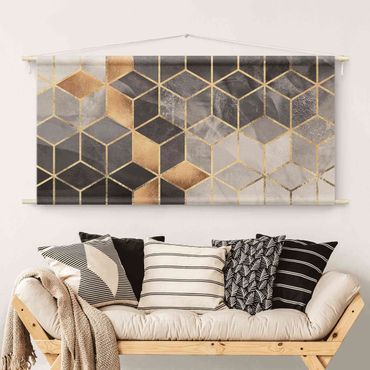 Arazzo da parete - Geometria dorata con bianco e nero