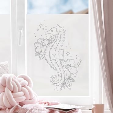 Pellicole per vetri - Cavallucci marini con fiori