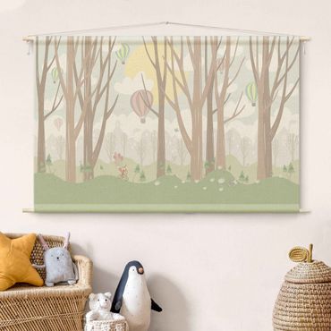 Arazzo da parete - Sole con alberi e mongolfiere