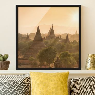 Poster con cornice - Tramonto su Bagan.