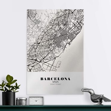 Quadro in vetro - Pianta della città Barcellona - Classico - Formato verticale